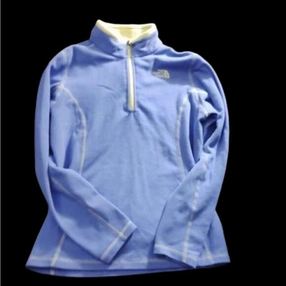 The North Face purple trimmed gold fleece 1/2 pullover, size 10/12 - Picture 1 of 6
